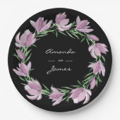 Paarse Magnolia Floral Wreator Waterverf Papieren Bordje (Voorkant)