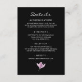 Paarse Magnolia op zwart bloemenbruiloft Details Informatiekaartje (Voorkant)