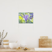 Paarse magnolia waterverf groene achtergrond poster (Keuken)