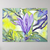 Paarse magnolia waterverf groene achtergrond poster (Voorkant)
