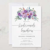 Paarse Magnolias en Rozen Bridesmaids Luncheon Kaart (Voorkant)