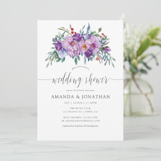 Paarse Magnolia's en Rozen Bruidsfeest Kaart (Staand voorkant)