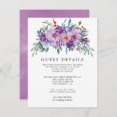 Paarse Magnolia's en Rozen Bruiloft Gast Details Informatiekaartje (Voorkant / Achterkant)