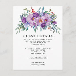 Paarse Magnolia's en Rozen Bruiloft Gast Details Informatiekaartje