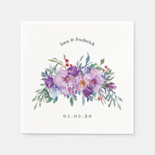 Paarse Magnolia's en Rozen bruiloft Servet (Voorkant)