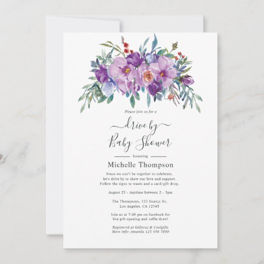 Paarse Magnolia's en Rozen Drive By Shower Kaart (Voorkant)