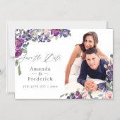 Paarse Magnolia's en Rozen Trouw Save the Date Magnetische Uitnodiging (Voorkant)