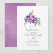 Paarse Magnolia's en Rozen Waterverf Bevestiging Kaart (Voorkant / Achterkant)