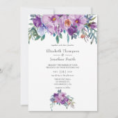 Paarse Magnolias en Rozen waterverf bruiloft Kaart (Voorkant)