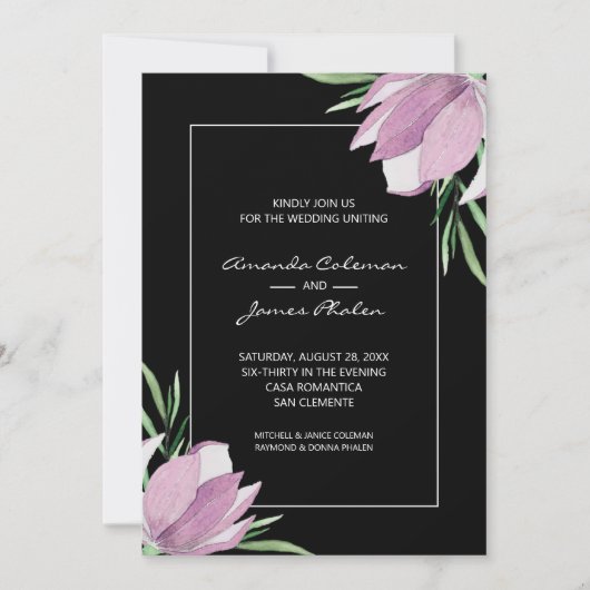 Paarse Magnolia's Waterverf Bloemen Huwelijk Kaart (Voorkant)