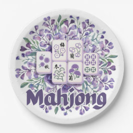 Paarse Mahjong Tegels Papieren Bordje