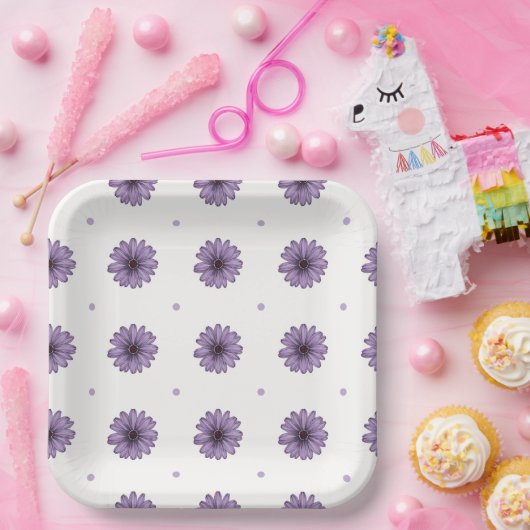 Paarse maisiebloemen poka stipt botanische papie papieren bordje (Feest)