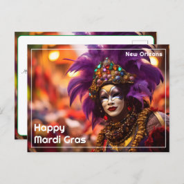 💜💛Paarse Majesteit: Mardi Gras Elegance Briefkaart