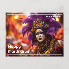 💜💛Paarse Majesteit: Mardi Gras Elegance Briefkaart