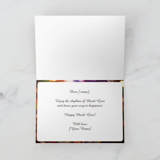 💜💛Paarse Majesteit: Mardi Gras Elegance Kaart (Binnen)