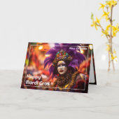 💜💛Paarse Majesteit: Mardi Gras Elegance Kaart (Gele Bloem)