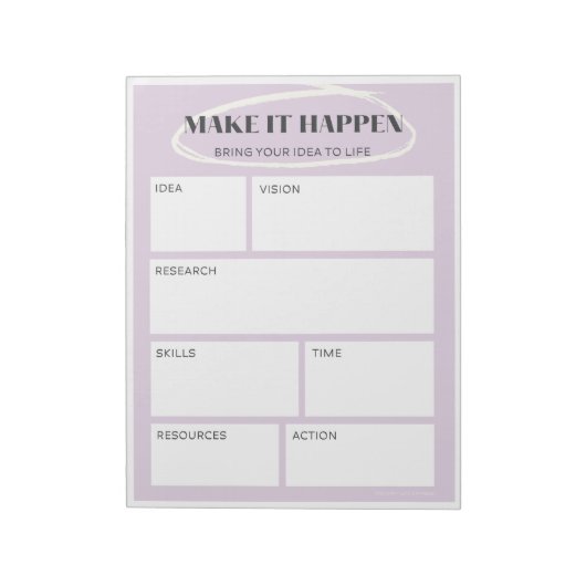 Paarse Make it Happen Idee Map | Projectplanner Notitieblok (Linkerzijde)
