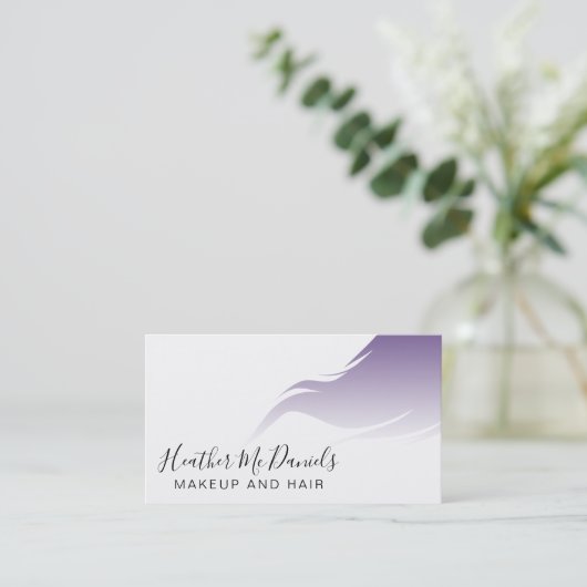Paarse make-up artist en kapsalon afsprakenkaartje (Staand voorkant)