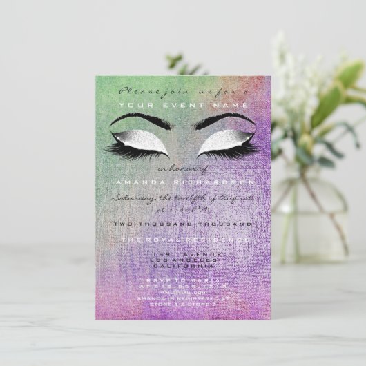 Paarse Makeup White Mint Glitter 16th Bridal Kaart (Staand voorkant)