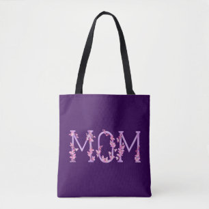 Paarse mam verdraaid met orchideeën kunsttas tote bag