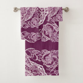 Paarse mandala AI-kunst Bad Handdoek