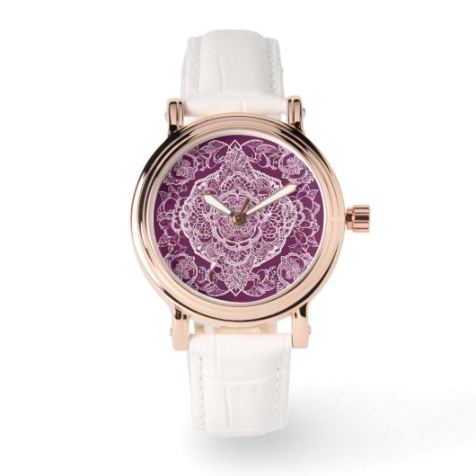 Paarse mandala AI-kunst  Horloge (Voorkant)