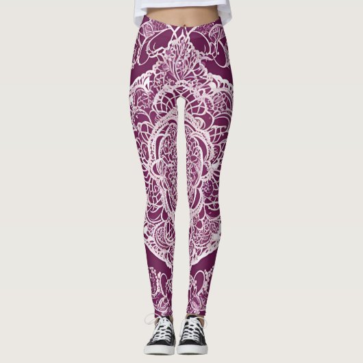 Paarse mandala AI-kunst  Leggings (Voorkant)