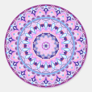 Paarse Mandala Boho Levendig Geometrisch Decal Ronde Sticker