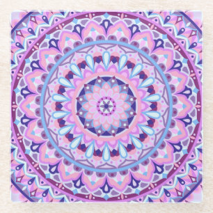 Paarse Mandala Boho Tafel Decor Geometrisch Patroo Glazen Onderzetter