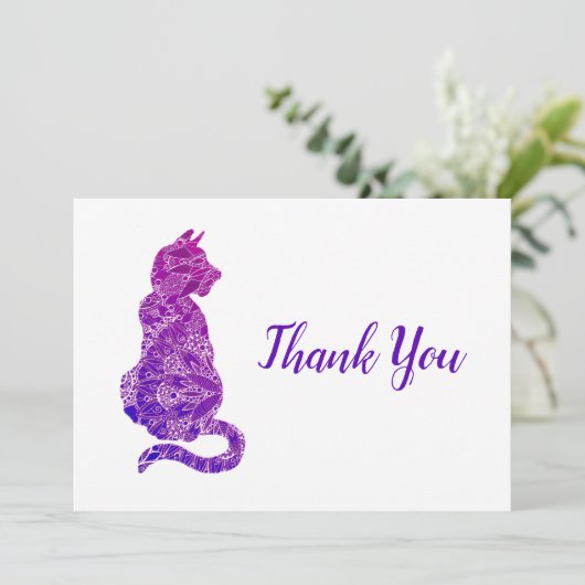 Paarse Mandala Cat Bedankkaart (Staand voorkant)