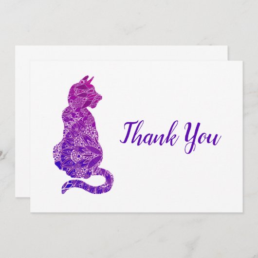 Paarse Mandala Cat Bedankkaart (Voorkant / Achterkant)