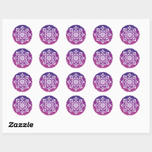 Paarse Mandala Flower Ronde Sticker (Vel)