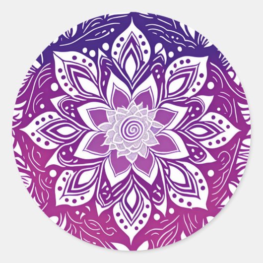 Paarse Mandala Flower Ronde Sticker (Voorkant)
