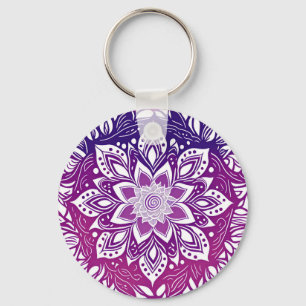 Paarse Mandala Flower Sleutelhanger