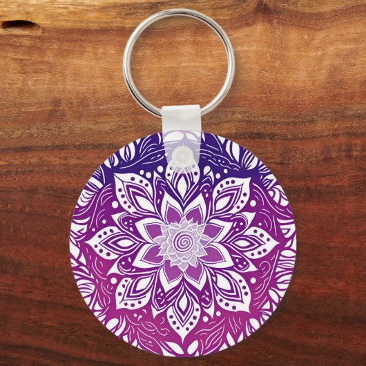 Paarse Mandala Flower Sleutelhanger (Voorkant)