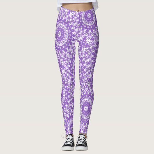 Paarse mandala geometrisch patroon leggings (Voorkant)