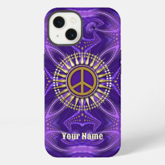 Paarse Mandala Gold Sunshine PeaceSymbool iPhone 13 Hoesje