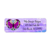Paarse Mandala Hart met Vlinder Label (Voorkant)
