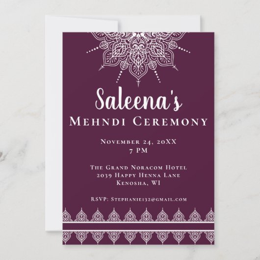 Paarse Mandala Mehndi ceremonie Kaart (Voorkant)