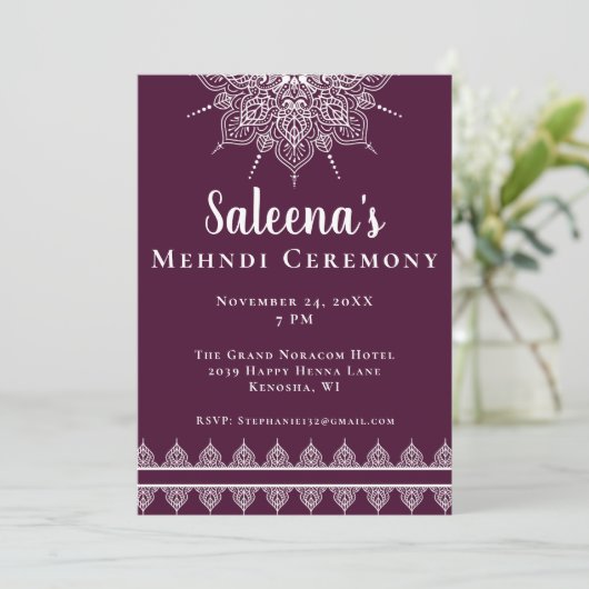 Paarse Mandala Mehndi ceremonie Kaart (Staand voorkant)