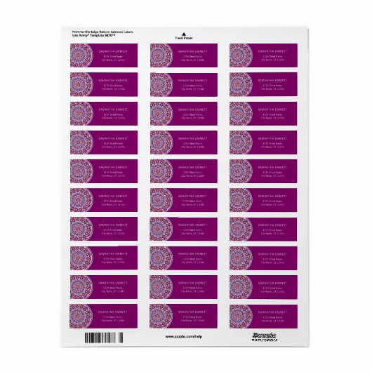 Paarse Mandala Modern Return Address Labels (Full Sheet)