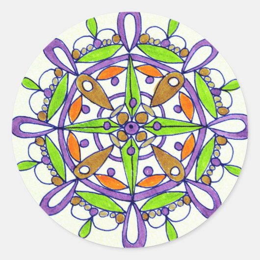 Paarse Mandala originele tekening Ronde Sticker (Voorkant)