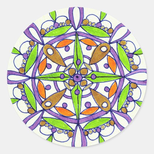 Paarse Mandala originele tekening Ronde Sticker (Voorkant)