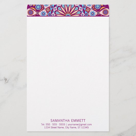 Paarse Mandala Professional Modern Stationery Briefpapier (Voorkant)
