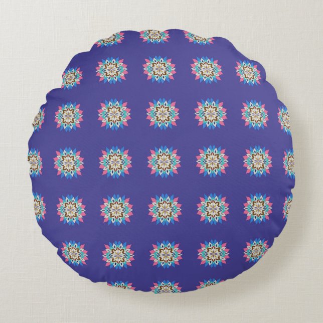 Paarse Mandala Ronde Kussen (Voorkant)