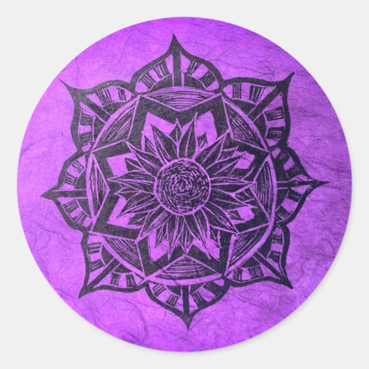 Paarse Mandala Spirituele Ronde Sticker (Voorkant)