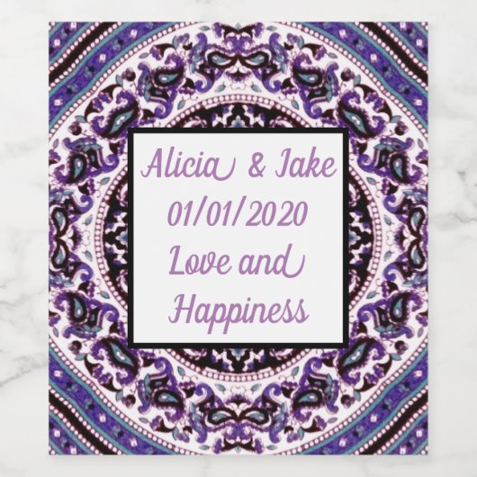 Paarse Mandala Wijnlabel Wijn Etiket (Enkel label)