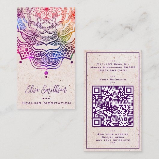 Paarse Mandala Yoga Reiki Genezing Meditatie Visitekaartje (Voorkant / Achterkant)