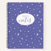 Paarse manen en sterren aangepaste naam notitieboek (Voorkant)