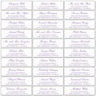 Paarse Manuscript Elegant Wedding Guest Adresetike Sticker